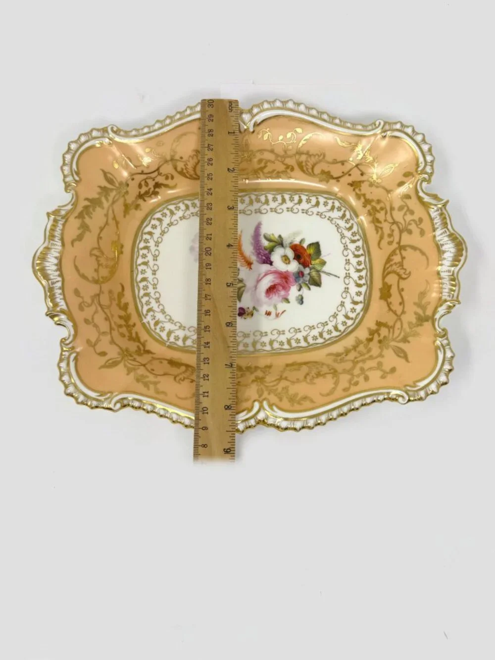 Antique Victorian Peach & Gold Porcelain Serving Dish